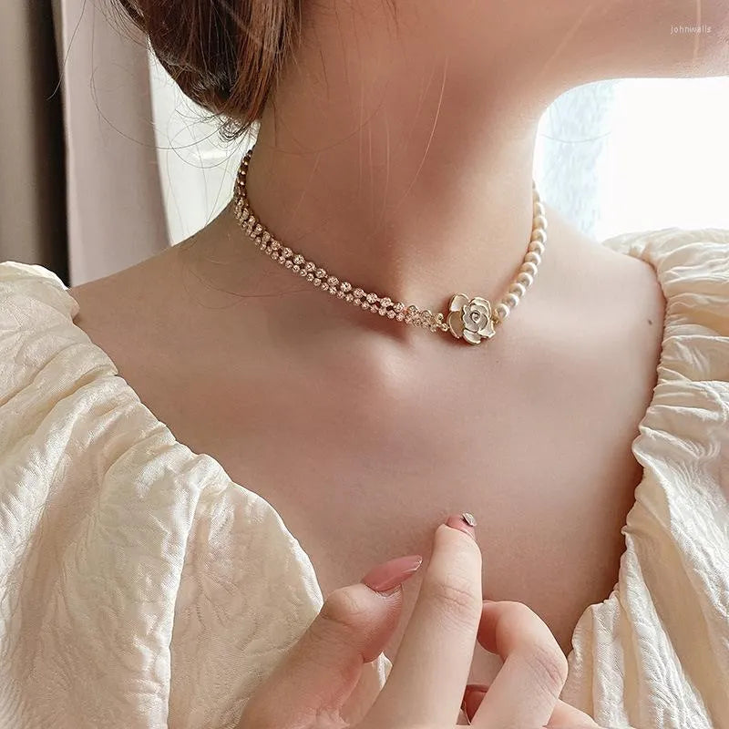 Collana Perle e Fiore Placcato Oro